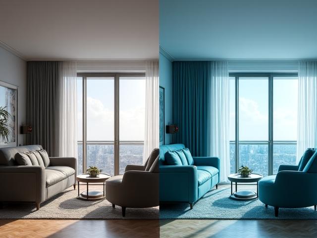 Real estate photo before and after AI enhancement