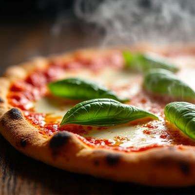 Artisan pizza with steam effect