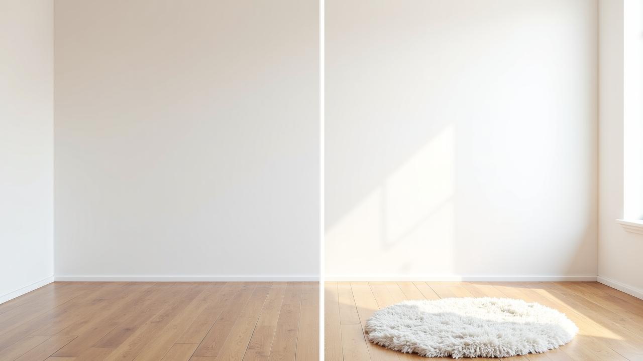 Before and after AI virtual staging of a living room