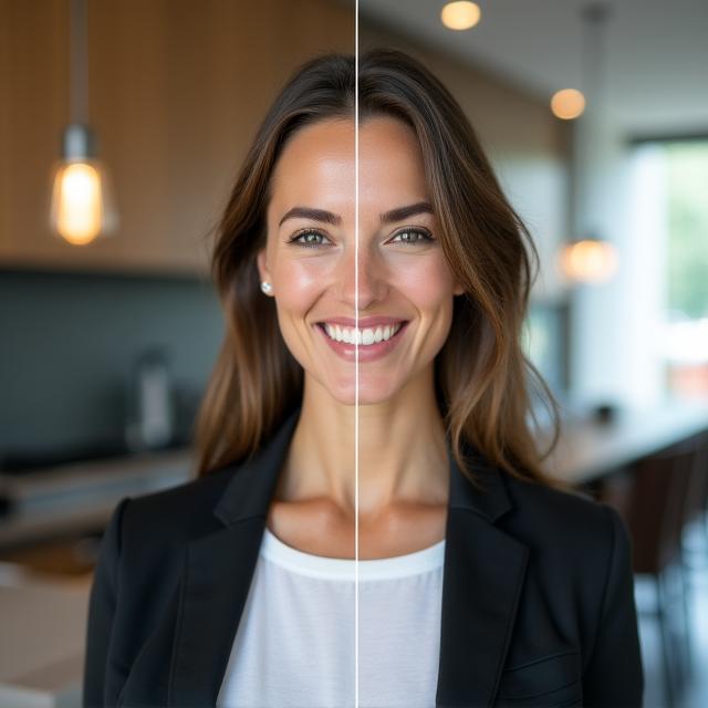 Portrait transformation from casual to professional LinkedIn headshot